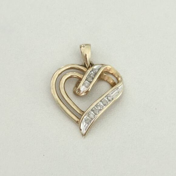 10K Yellow Gold Diamond Open Heart Love Themed Pendant - Picture 1 of 10